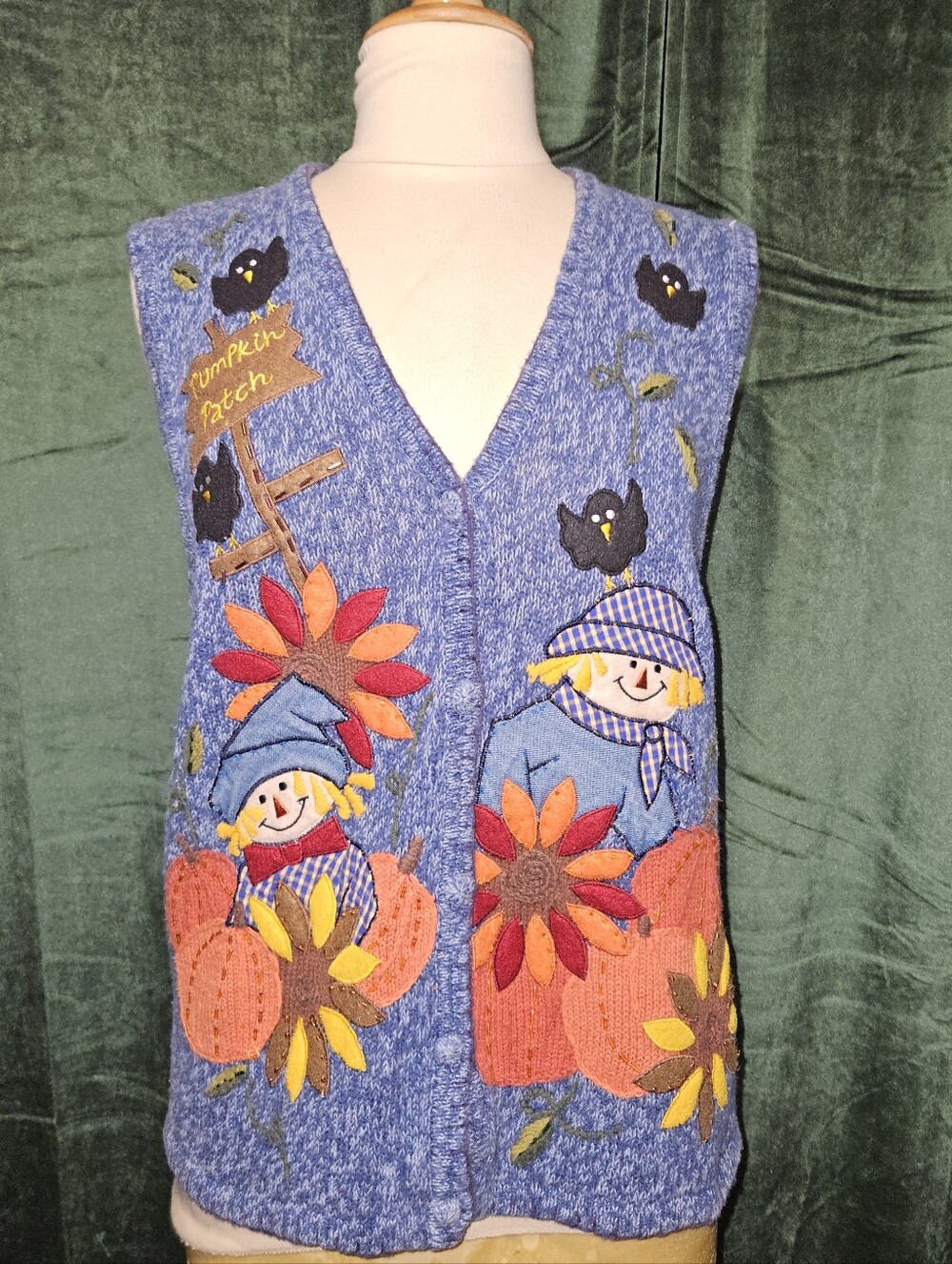 Vintage Bobbie Brooks Pumpkin Patch Scarecrow Sweater Vest